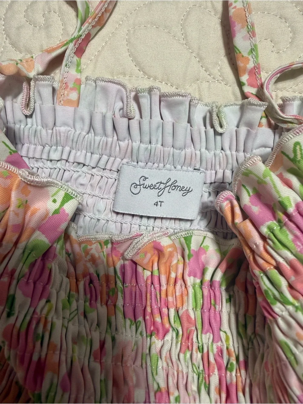 Sweet Honey brand pink orange Floral Ruffle Two-Piece Bikini Set 4T stretchy top